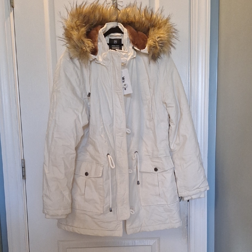 Women's White Faux Fur-Trimmed Parka